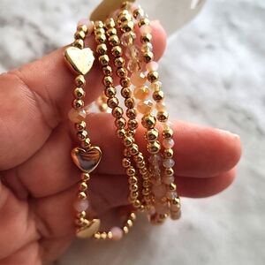 Gold and Pink Beaded 5 Bracelet Set